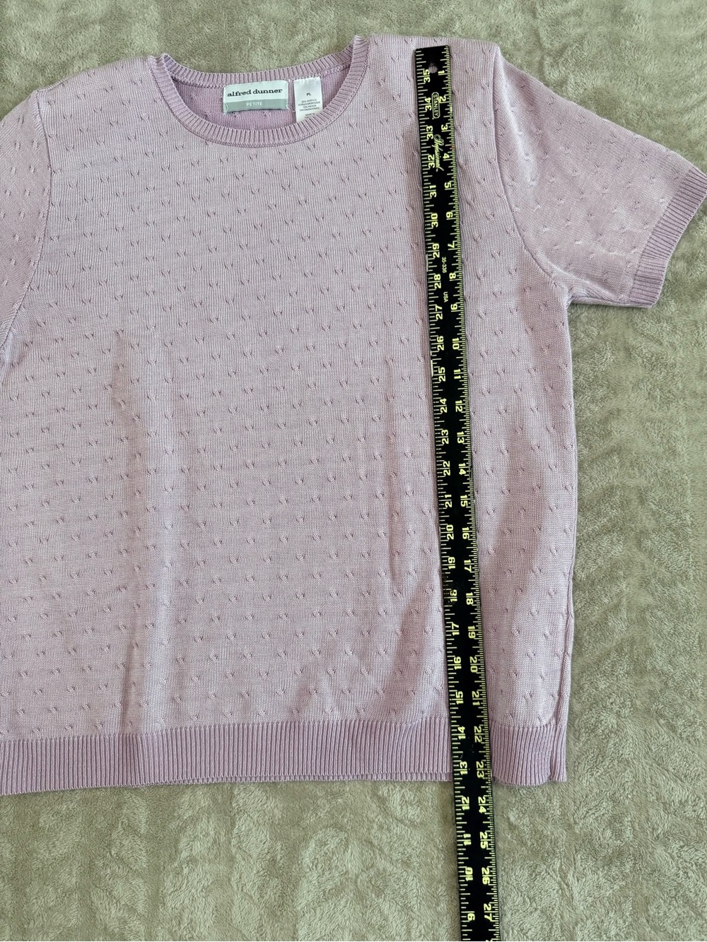 ALFRED DUNNER Pointelle Textured Short Sleeve Sweater | Lilac Lavender‎ |  Large - Picture 2 of 7
